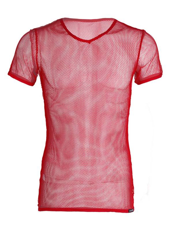 Men Short Sleeve V Neck Mesh See-Through Jazz Dance T-shirt thumb
