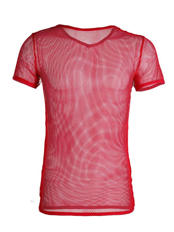 Men Short Sleeve V Neck Mesh See-Through Jazz Dance T-shirt thumb