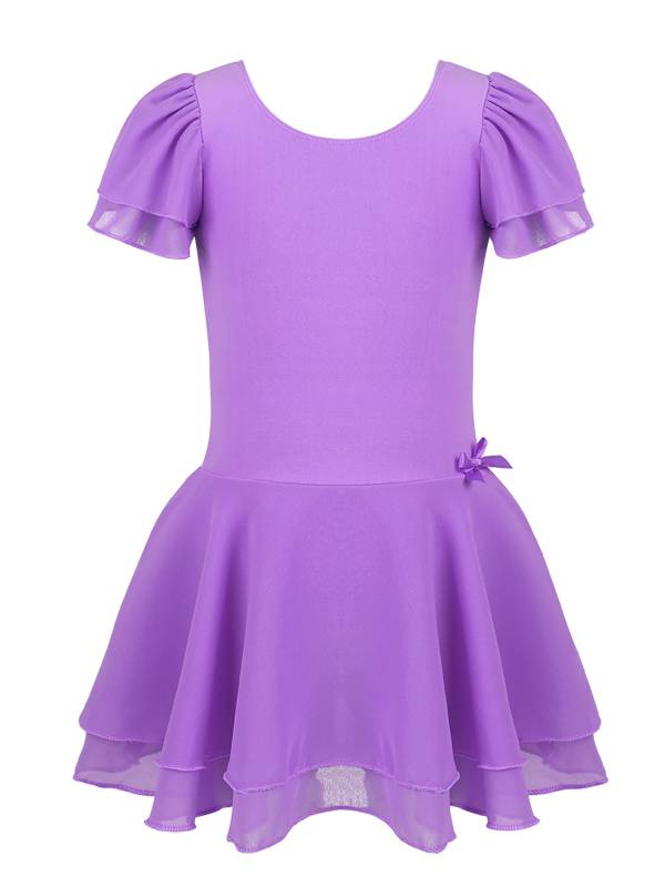 Kids Girls Short Sleeve Tutu Ballet Dance Leotard Dress thumb