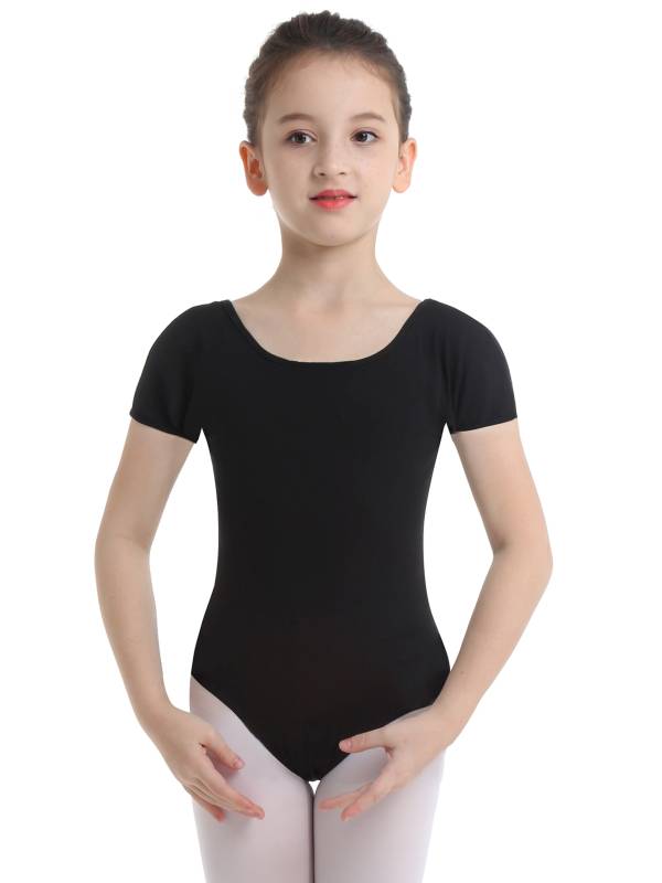 Kids Girls Short Sleeves Stretchy Gym Ballet Dance Leotard thumb
