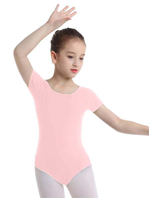 Kids Girls Short Sleeves Stretchy Gym Ballet Dance Leotard thumb