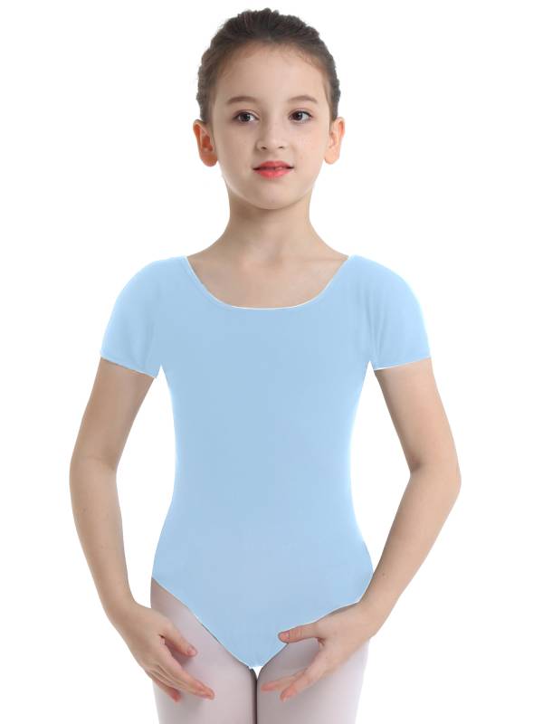 Kids Girls Short Sleeves Stretchy Gym Ballet Dance Leotard thumb