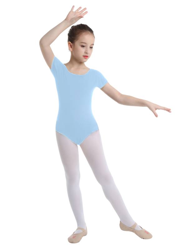 Kids Girls Short Sleeves Stretchy Gym Ballet Dance Leotard thumb