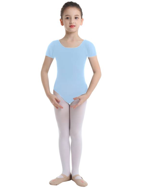 Kids Girls Short Sleeves Stretchy Gym Ballet Dance Leotard thumb