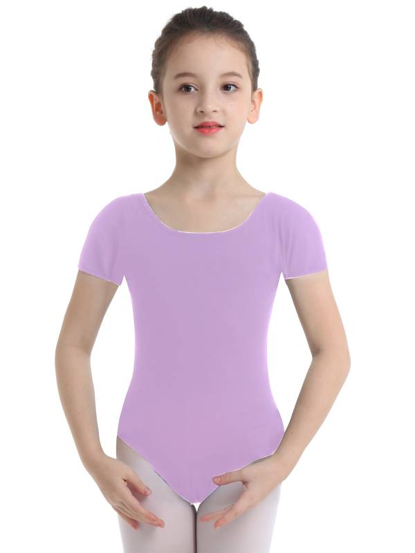 Kids Girls Short Sleeves Stretchy Gym Ballet Dance Leotard thumb
