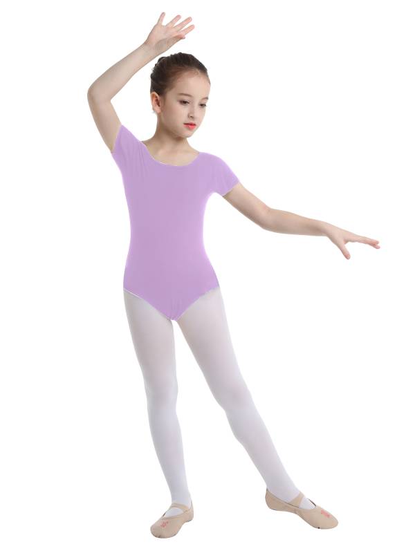 Kids Girls Short Sleeves Stretchy Gym Ballet Dance Leotard thumb