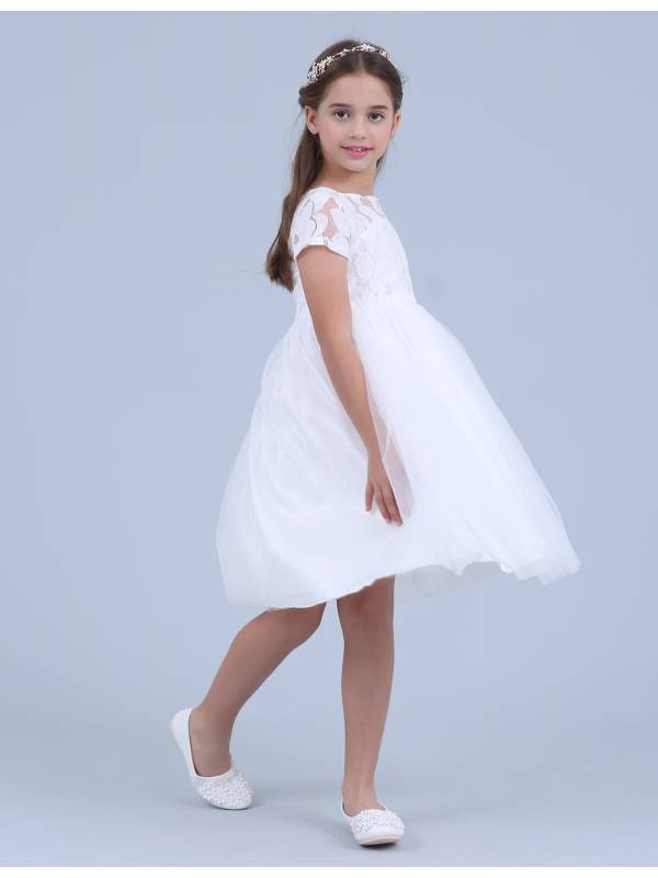 Kids Girls Lace and Mesh White Princess Party Dresses thumb