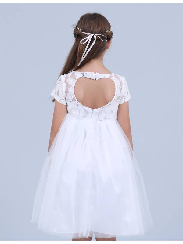 Kids Girls Lace and Mesh White Princess Party Dresses thumb
