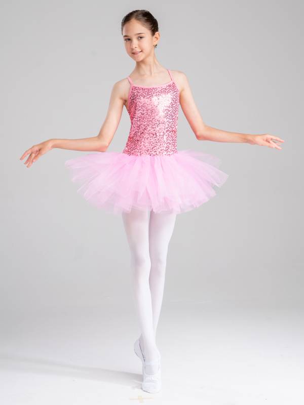 Kids Girls Sequined Ballet Dance Leotard Tutu Dress thumb