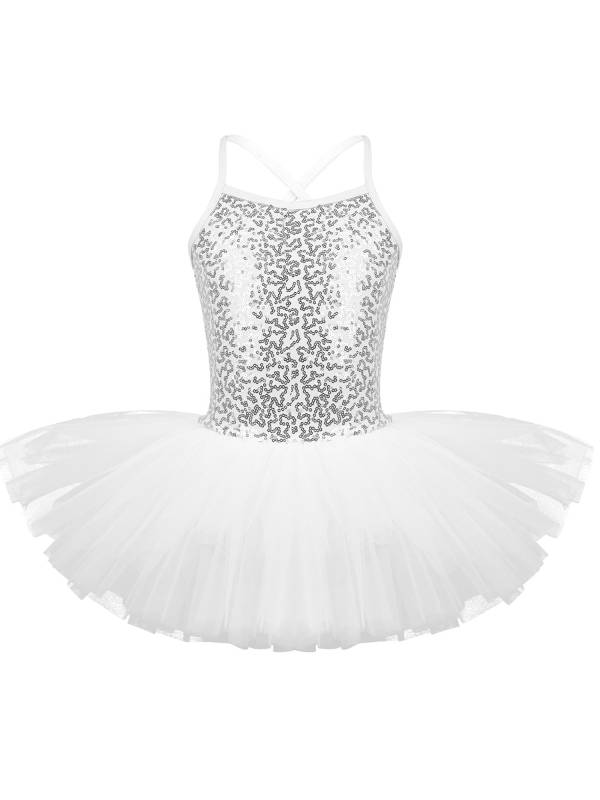 Kids Girls Sequined Ballet Dance Leotard Tutu Dress thumb