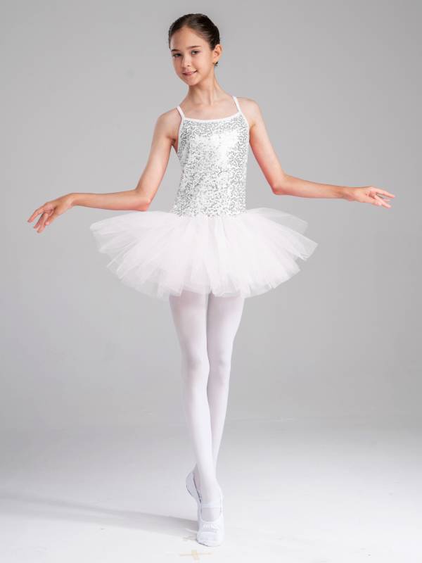 Kids Girls Sequined Ballet Dance Leotard Tutu Dress thumb