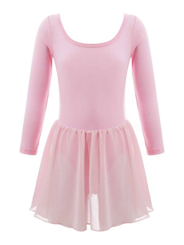 Kids Girls Long Sleeve Solid Color Ballet Dance Leotard Dress thumb