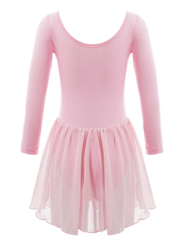 Kids Girls Long Sleeve Solid Color Ballet Dance Leotard Dress thumb