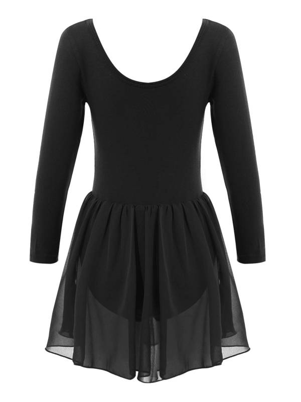 Kids Girls Long Sleeve Solid Color Ballet Dance Leotard Dress thumb