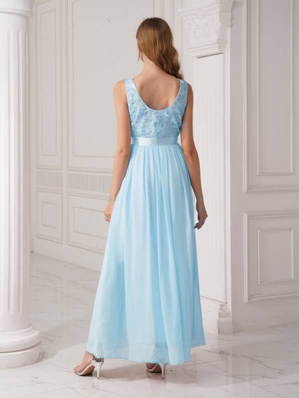Women Embroidered Chiffon Maxi Bridesmaid Dress thumb