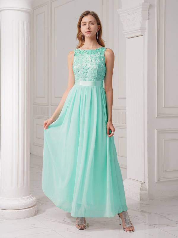 Women Embroidered Chiffon Maxi Bridesmaid Dress thumb
