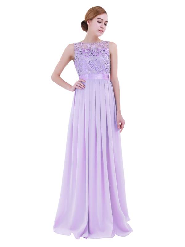 Women Embroidered Chiffon Maxi Bridesmaid Dress thumb