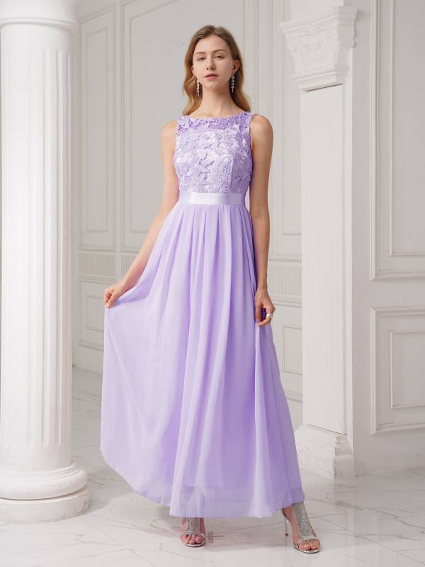 Women Embroidered Chiffon Maxi Bridesmaid Dress thumb