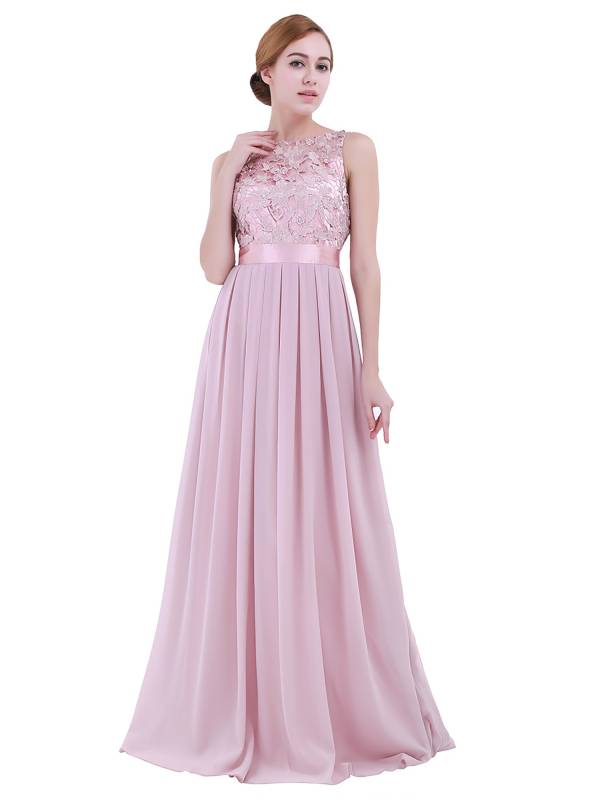 Women Embroidered Chiffon Maxi Bridesmaid Dress thumb