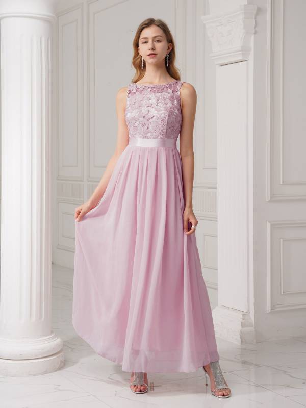 Women Embroidered Chiffon Maxi Bridesmaid Dress thumb