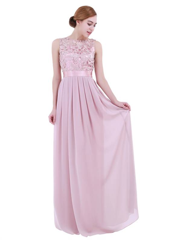 Women Embroidered Chiffon Maxi Bridesmaid Dress thumb