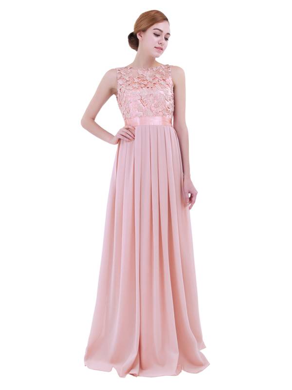 Women Embroidered Chiffon Maxi Bridesmaid Dress thumb