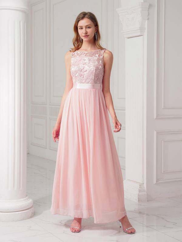 Women Embroidered Chiffon Maxi Bridesmaid Dress thumb