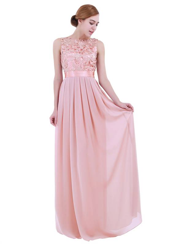 Women Embroidered Chiffon Maxi Bridesmaid Dress thumb
