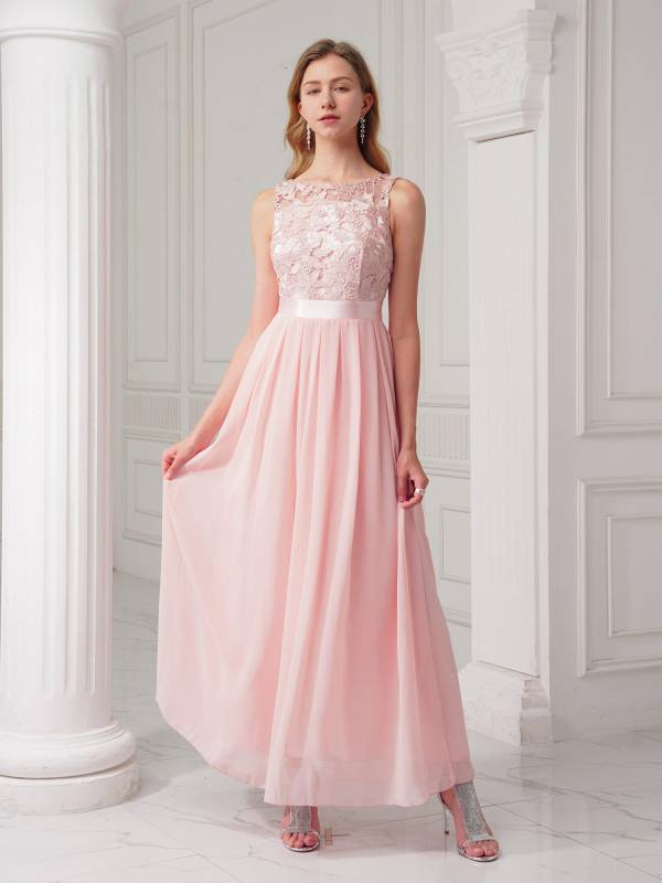 Women Embroidered Chiffon Maxi Bridesmaid Dress thumb