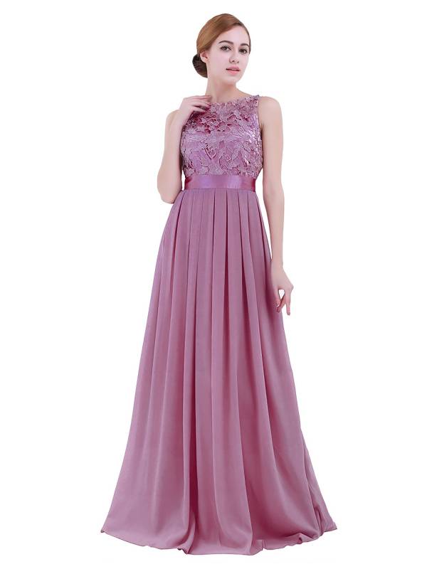 Women Embroidered Chiffon Maxi Bridesmaid Dress thumb