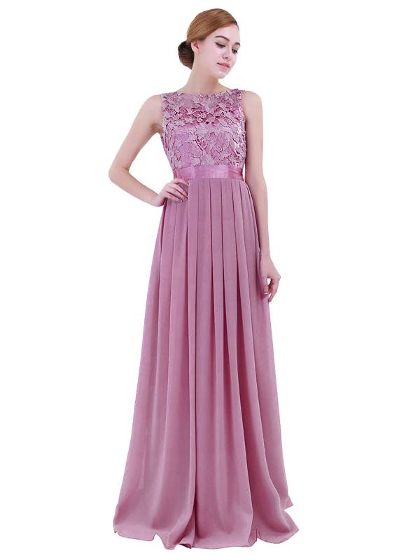 Women Embroidered Chiffon Maxi Bridesmaid Dress thumb