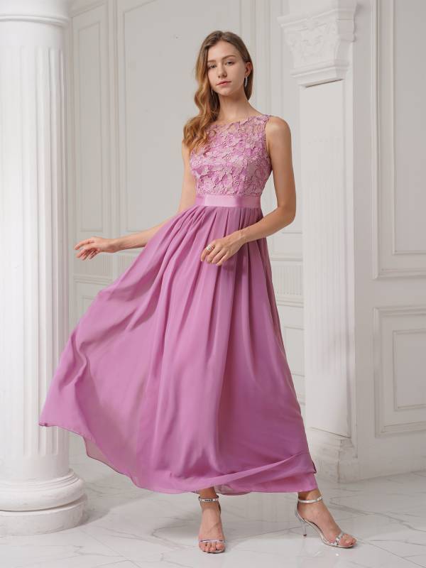 Women Embroidered Chiffon Maxi Bridesmaid Dress thumb