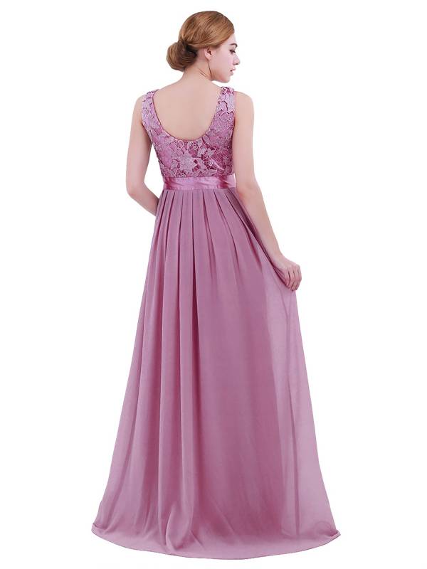 Women Embroidered Chiffon Maxi Bridesmaid Dress thumb