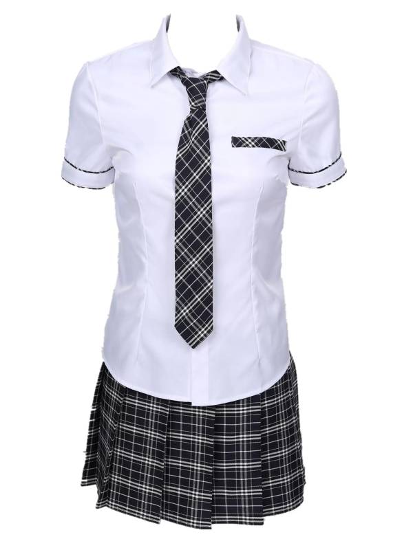 Women 3pcs Shirt and Plaid Skirt with Tie Schoolgirl Cosplay Costumes thumb