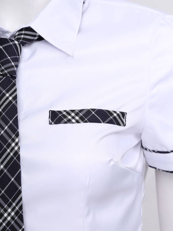 Women 3pcs Shirt and Plaid Skirt with Tie Schoolgirl Cosplay Costumes thumb