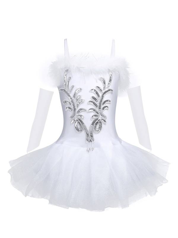 Kids Girls Sequined Beads Ballet Dance Tutu Dress with Gloves Hair Clip thumb