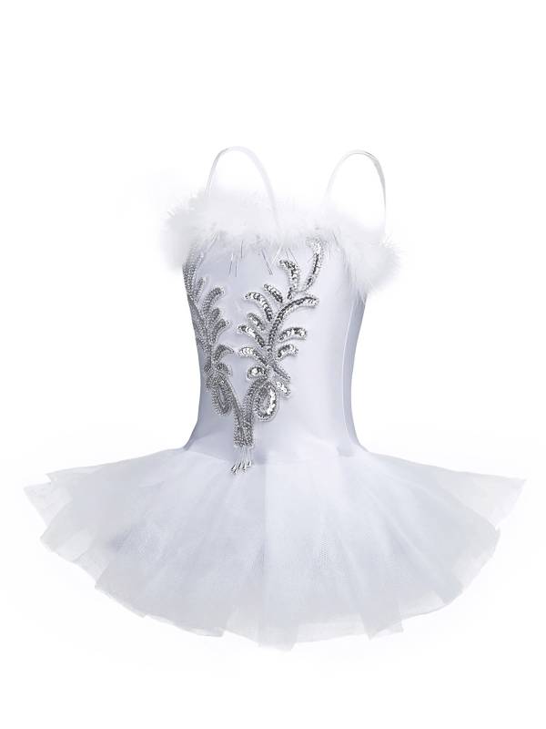 Kids Girls Sequined Beads Ballet Dance Tutu Dress with Gloves Hair Clip thumb
