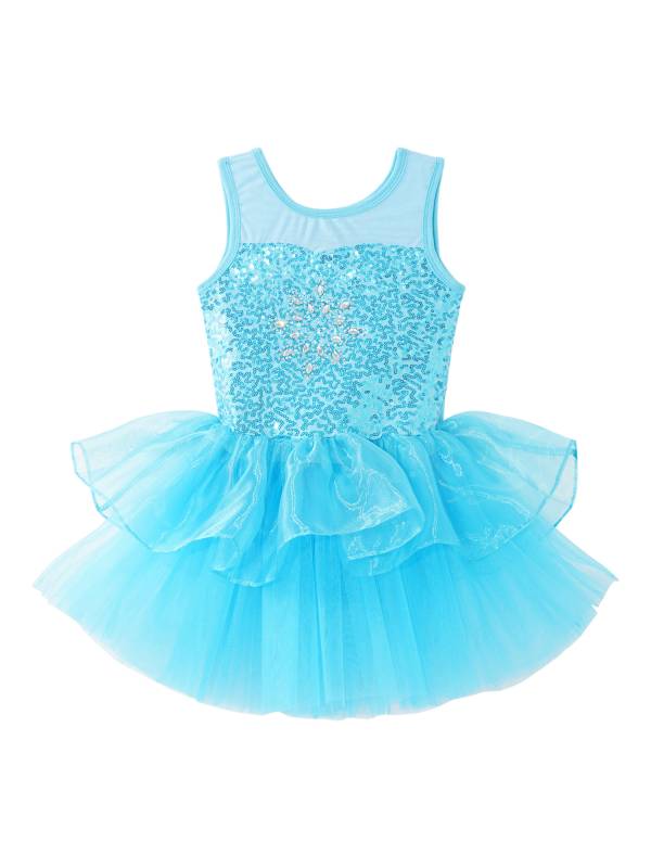 Girls Sleeveless Sequins Ballet Dance Gymnastics Leotard Dress thumb