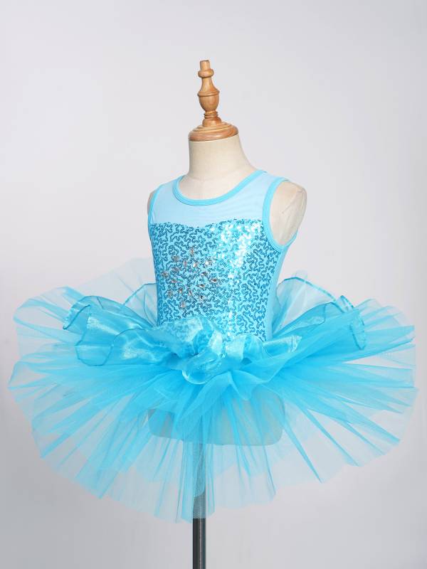 Girls Sleeveless Sequins Ballet Dance Gymnastics Leotard Dress thumb