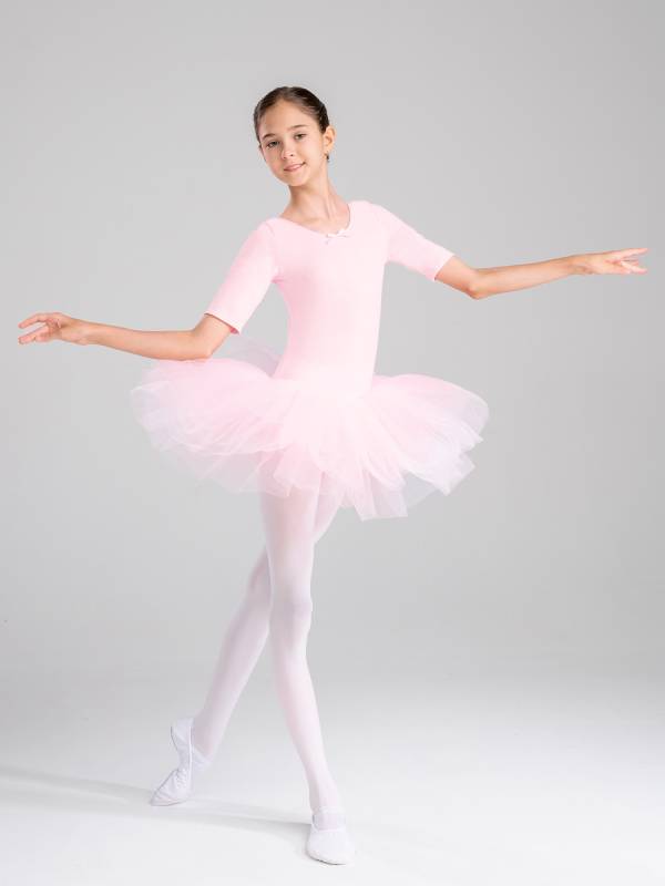 Kids Girls Short Sleeve Cotton Tulle Ballet Dance Tutu Dress thumb