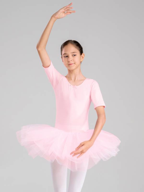 Kids Girls Short Sleeve Cotton Tulle Ballet Dance Tutu Dress thumb