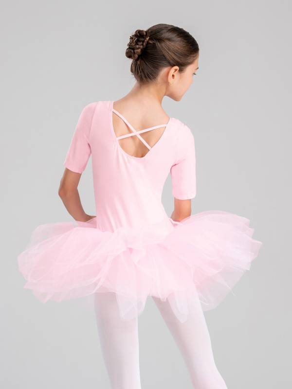 Kids Girls Short Sleeve Cotton Tulle Ballet Dance Tutu Dress thumb