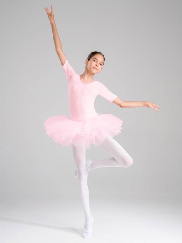 Kids Girls Short Sleeve Cotton Tulle Ballet Dance Tutu Dress thumb