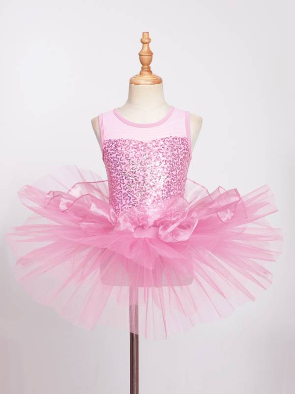 Girls Sleeveless Sequins Ballet Dance Gymnastics Leotard Dress thumb