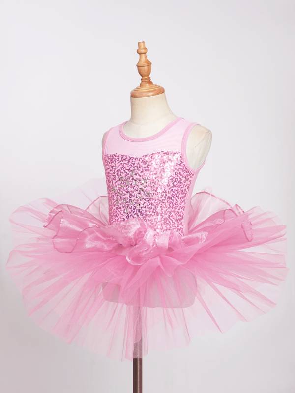 Girls Sleeveless Sequins Ballet Dance Gymnastics Leotard Dress thumb