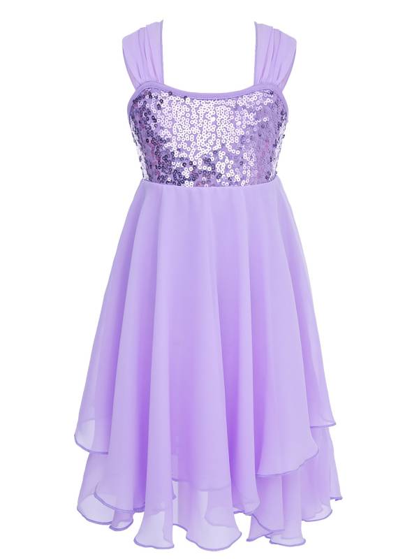Kids Girls Chiffon Sequins Ballet Dance Leotard Dress thumb