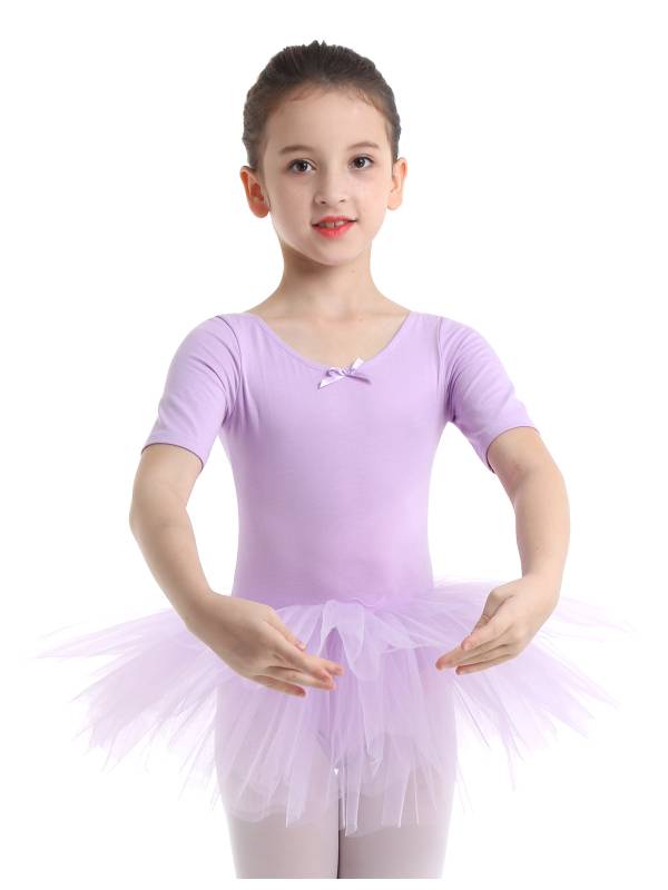 Kids Girls Short Sleeve Cotton Tulle Ballet Dance Tutu Dress thumb