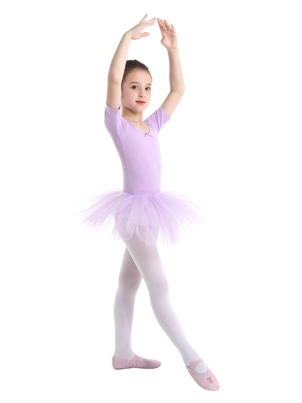 Kids Girls Short Sleeve Cotton Tulle Ballet Dance Tutu Dress thumb