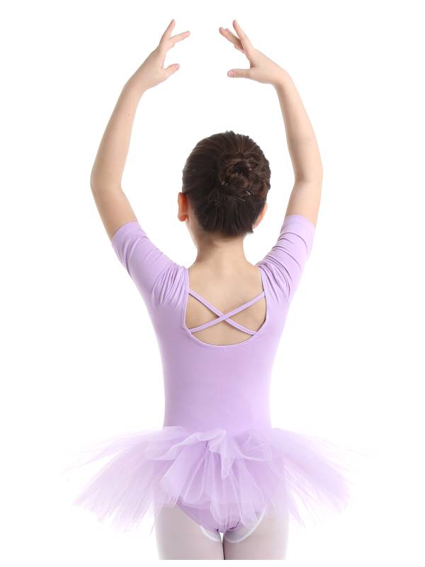 Kids Girls Short Sleeve Cotton Tulle Ballet Dance Tutu Dress thumb