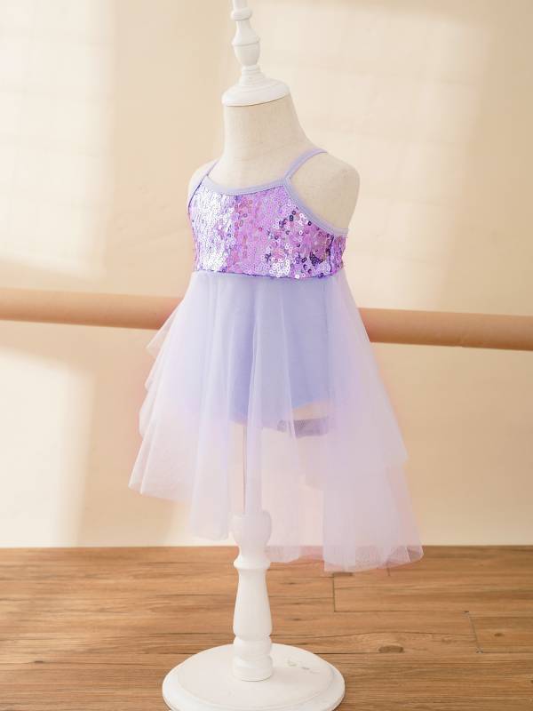 Kids Girls Sequins Tulle Ballet Dance Gymnastics Leotard Dress thumb